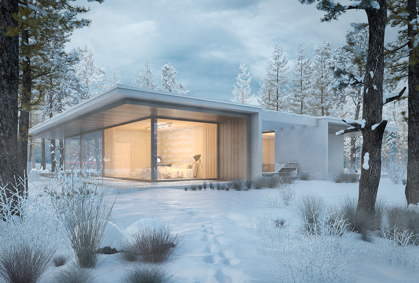 house design winter snow forest 3ds max vray