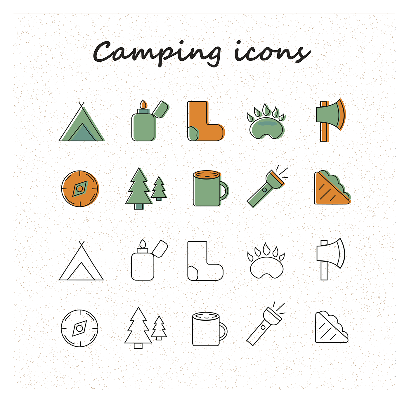 camping icons trevel turism
