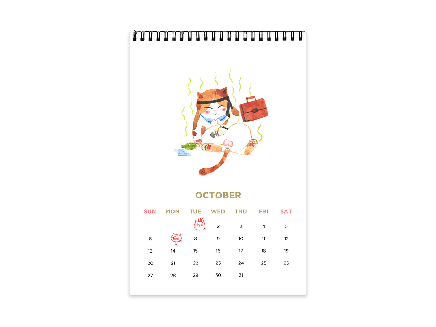 kitty Cat neko lovely cute watercolor effyzhang ILLUSTRATION  calendar series