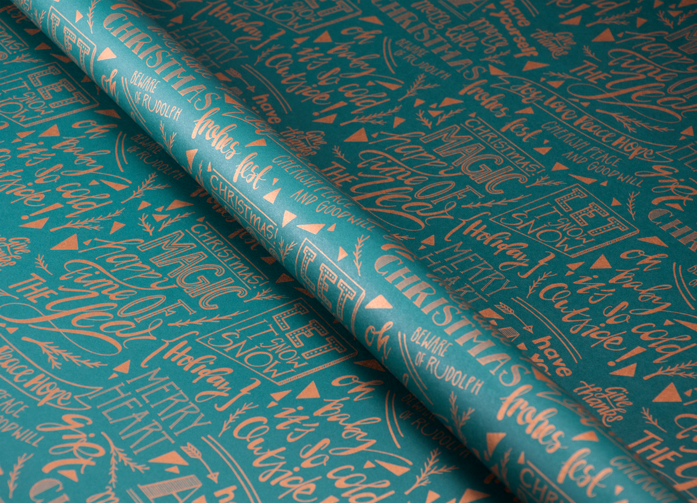 hand-lettering christmas mailing Wrapping paper copper pattern Christmas self-promotion gifts
