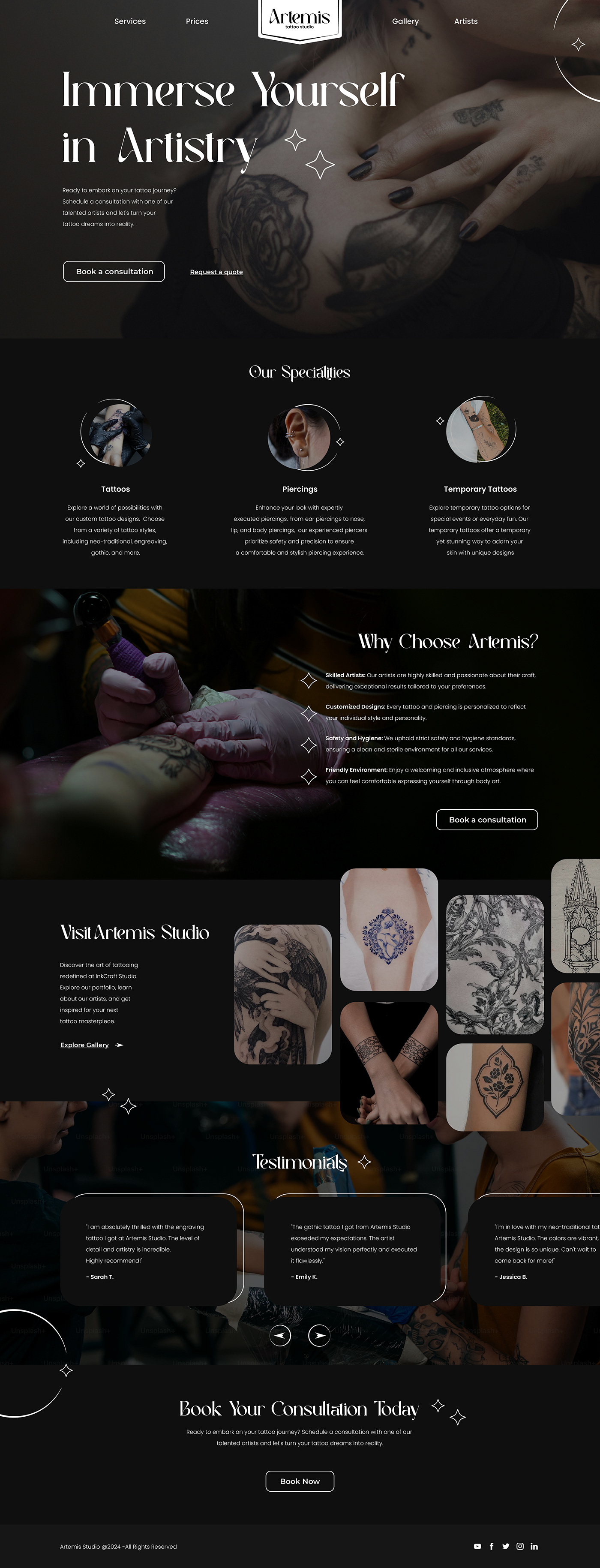 landing page UI Web Design  tattoo studio business Website Design Figma UI/UX ui design