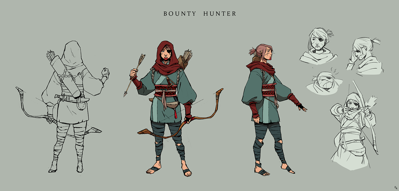Character Character design  fantasy concept art Digital Art  digital bounty hunter hunter archer female archer
