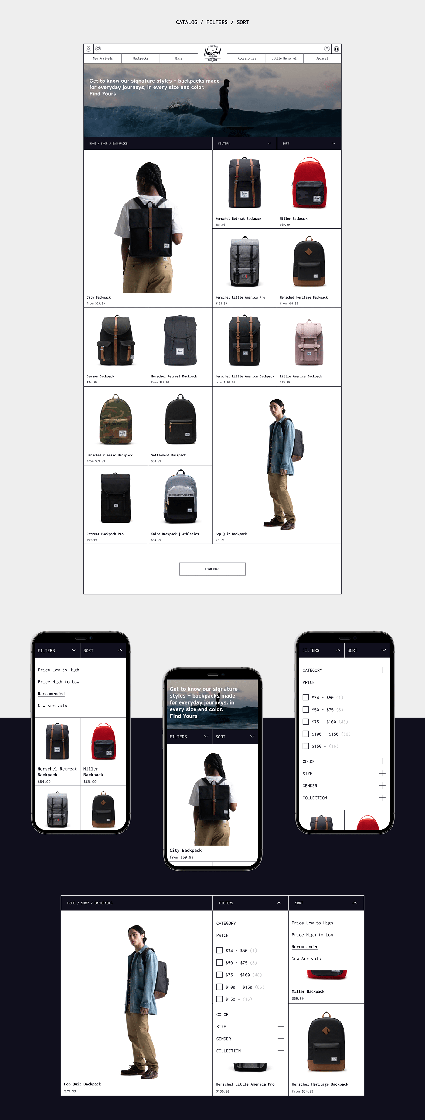 backpack e-commerce Ecommerce Online shop redesign ui ux UI/UX Web Design  Website