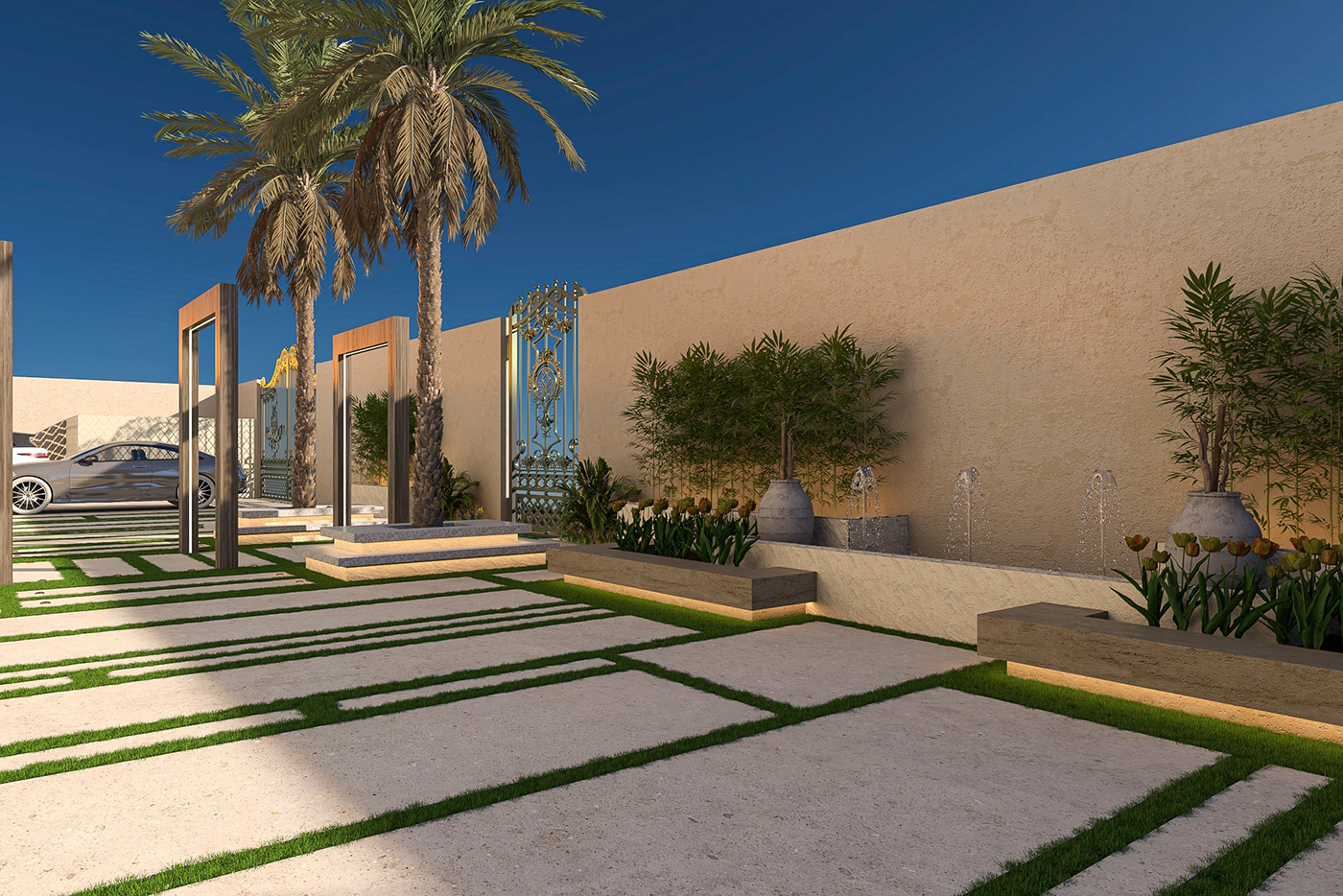 garden Landscape Villa boho japanese doha Qatar architecture 3ds max visualization