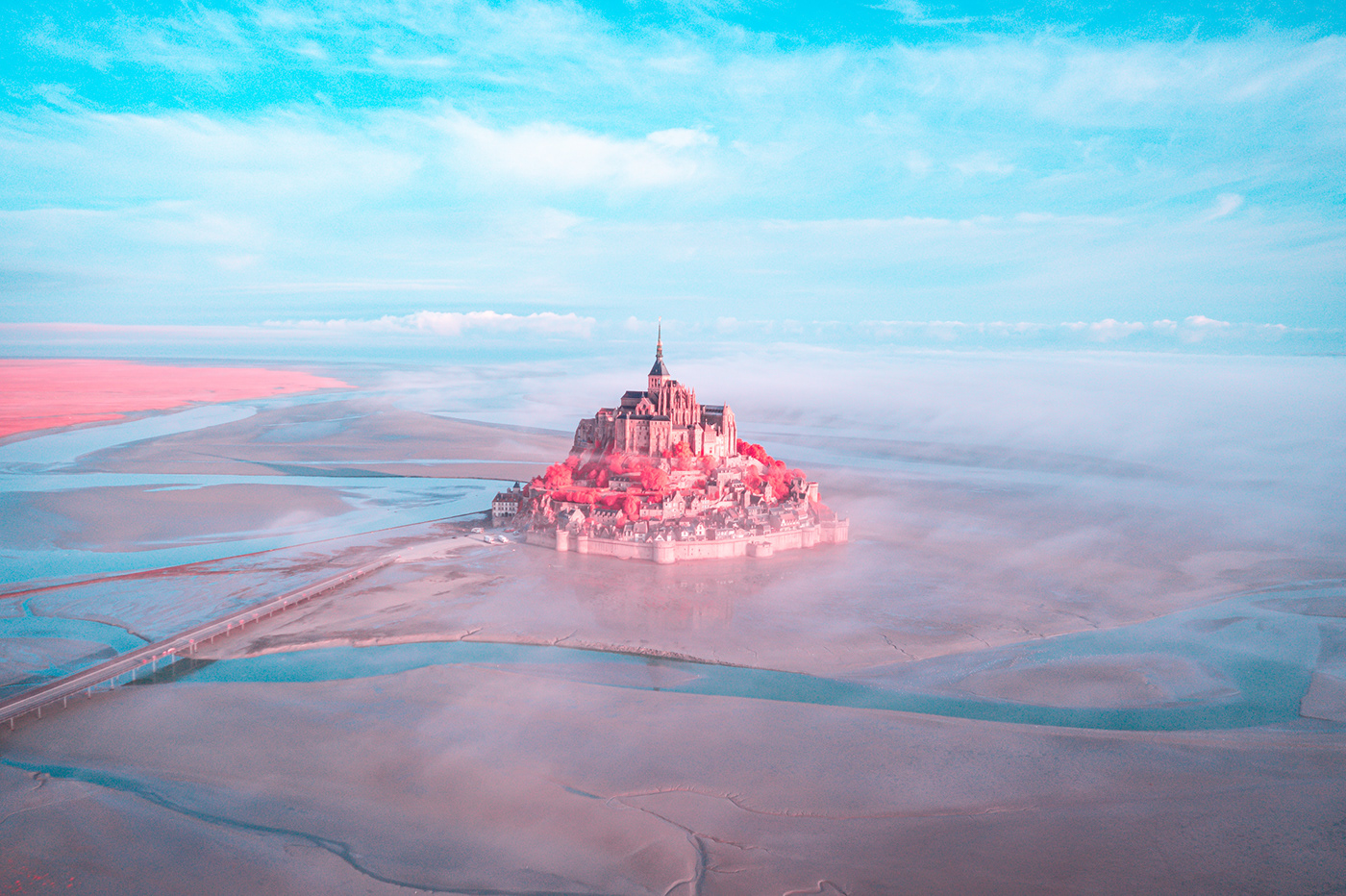 Aerial Digital Art  drone france infrared Landscape Nature Photography  red surreal