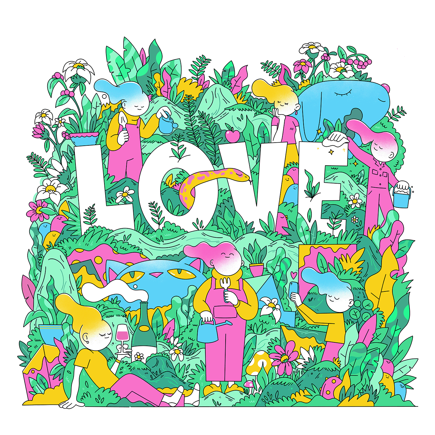 Love growth Nature characters typography   Drawing  line drawing plants botanical mental health