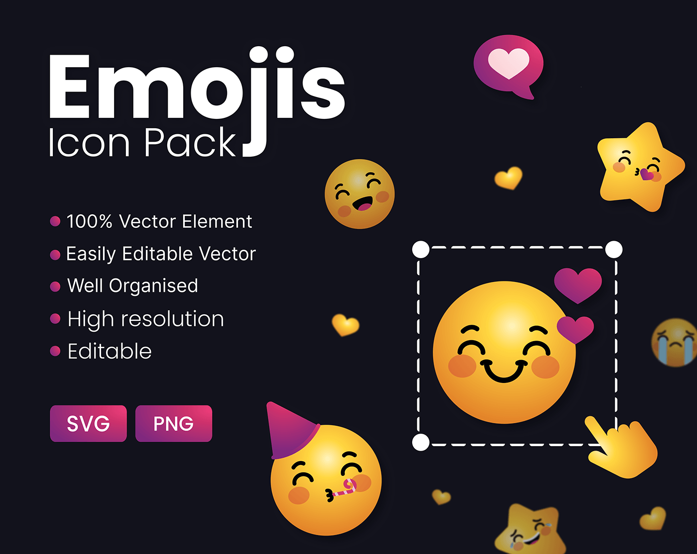 Emoji icons svg heart smile stars icon design  iconography icon set icon pack