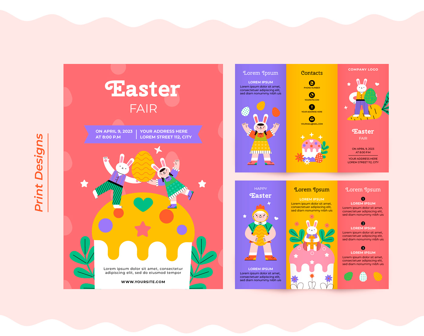 Easter print design template. Flat vector illustration.