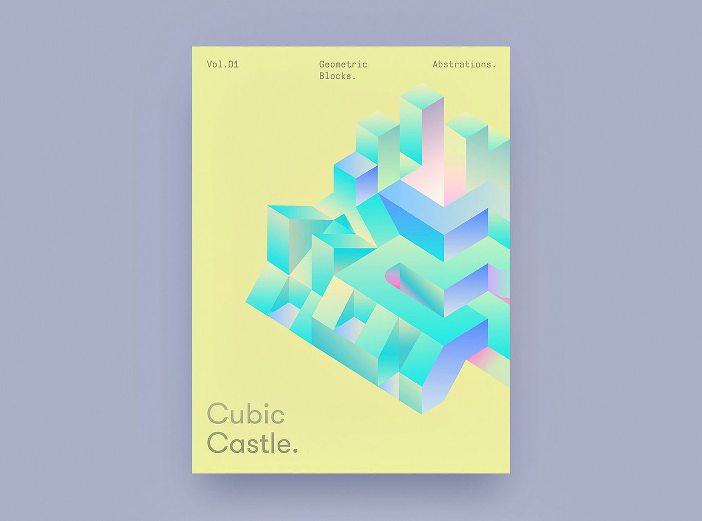 abstract geometric Isometric pastel vibrant Calligraphy   gradient cubes color digital