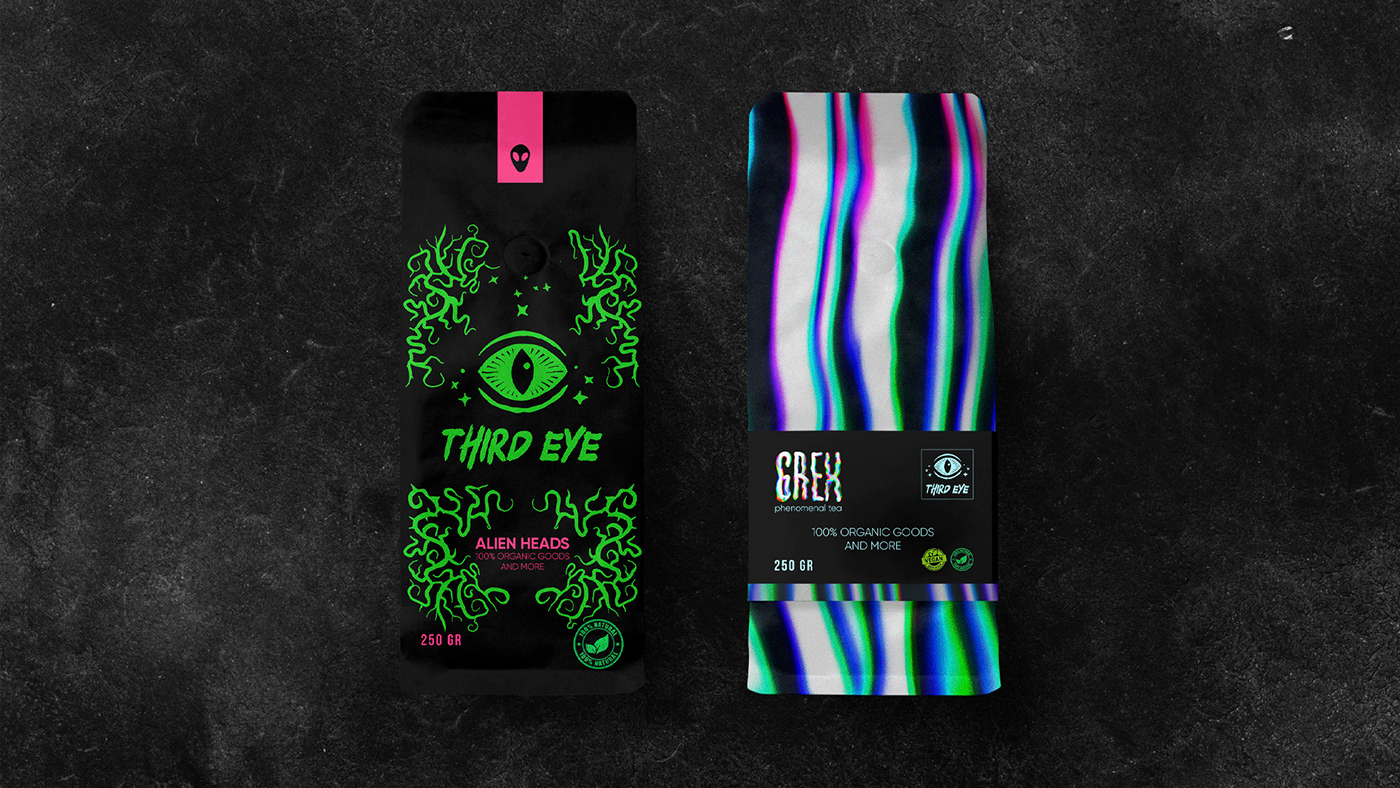 black branding  cthulhu dark Food  Glitch graphic occult package Packaging