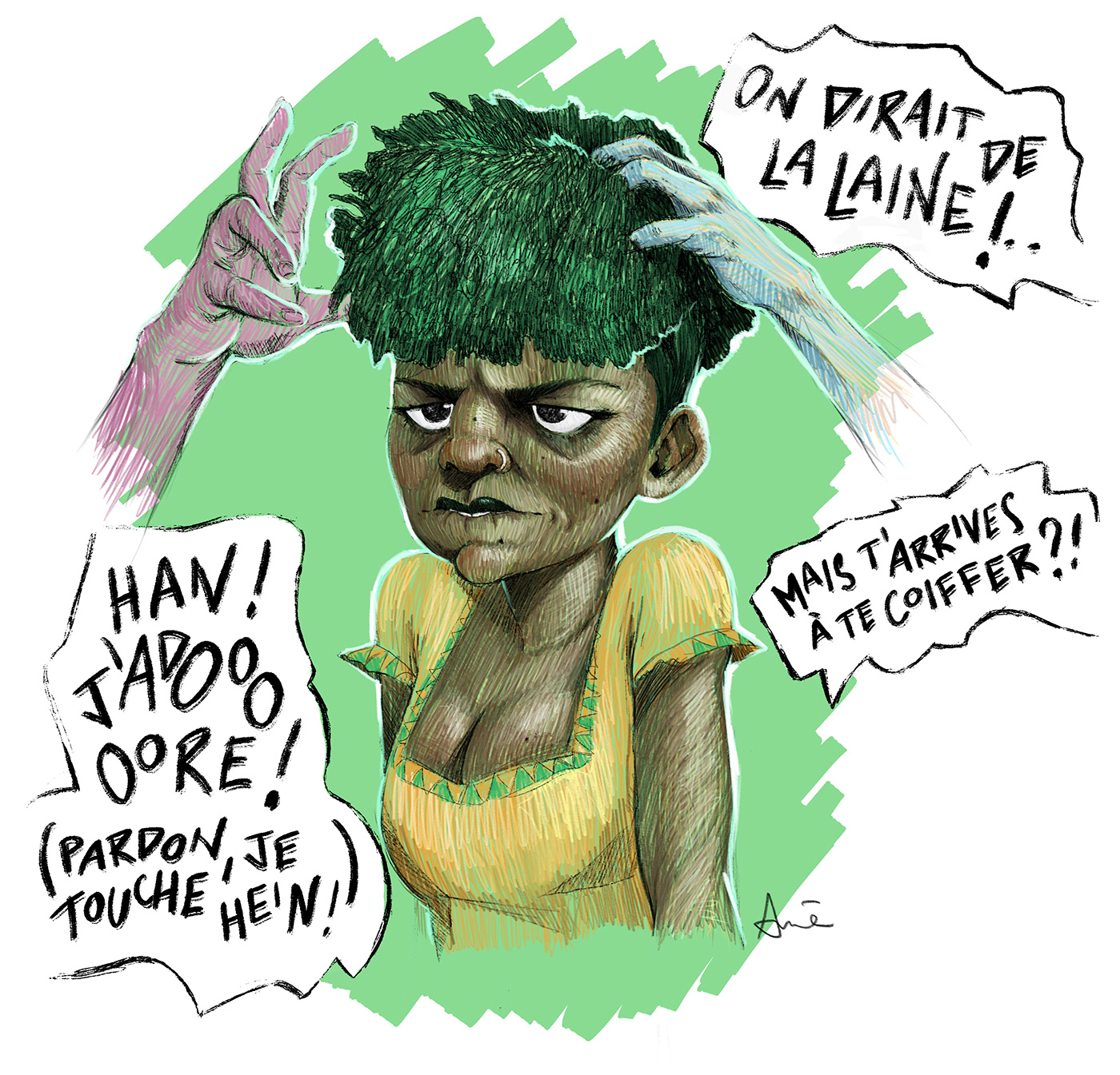woman femme cheveux hair racisme ILLUSTRATION  dessin humour