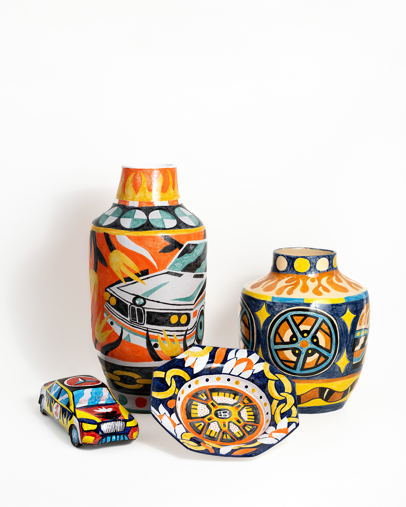 ceramics  Saddo lamborghini FERRARI fanboy MOBIUS GALLERY painted ceramics painted plates painted vases Sedimento