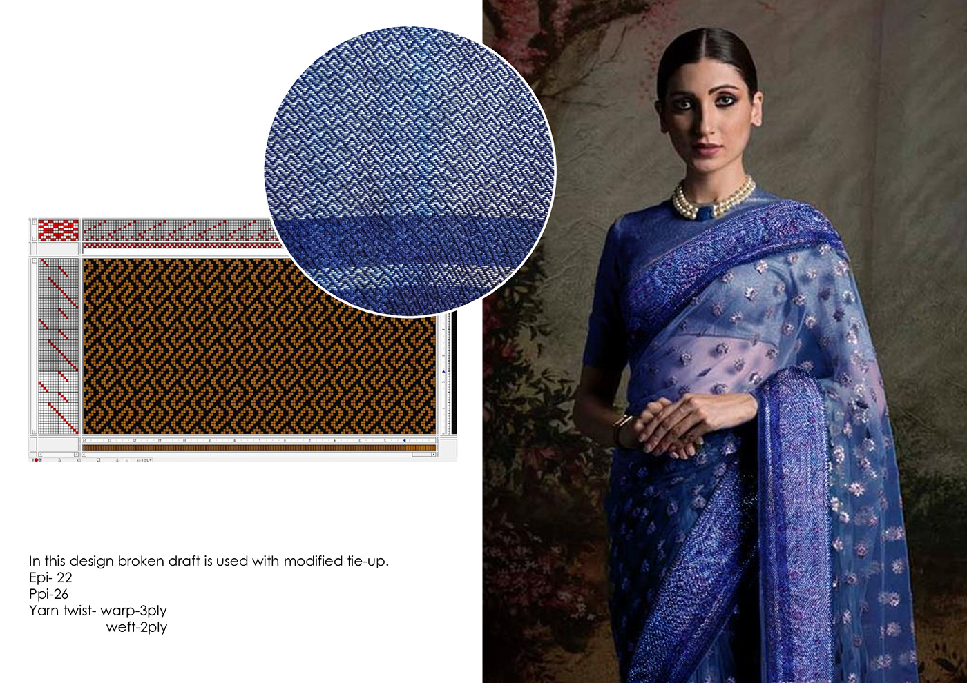 cad drape Fashion  Geometrical golden work LINA IRIS VICTOR pattern saree textile weaving