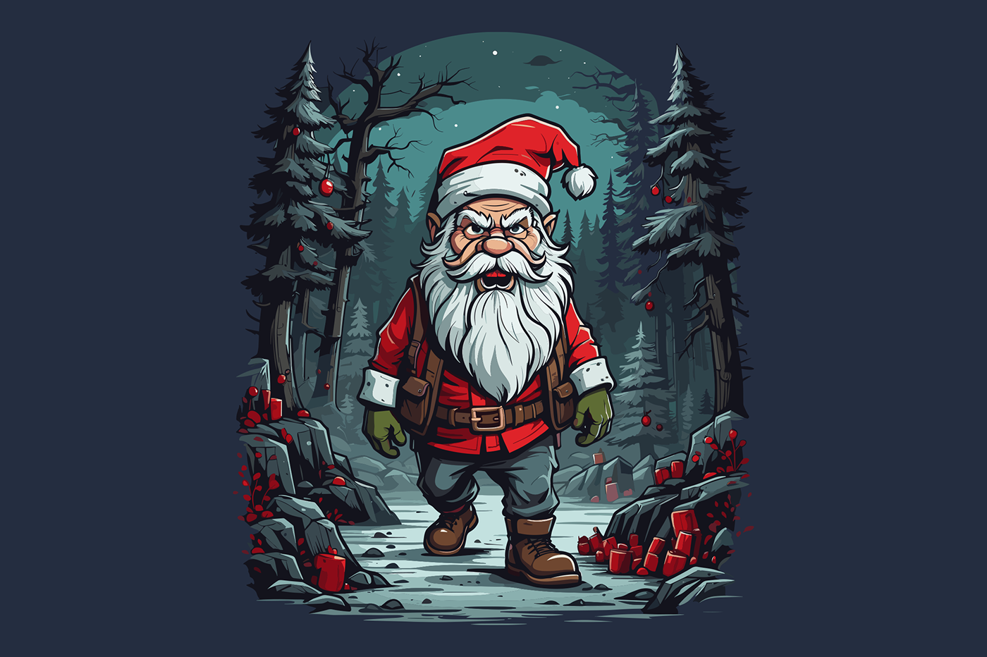 horror santa Santa Claus Christmas horror Halloween comic art T-Shirt Design ILLUSTRATION  EPS vector