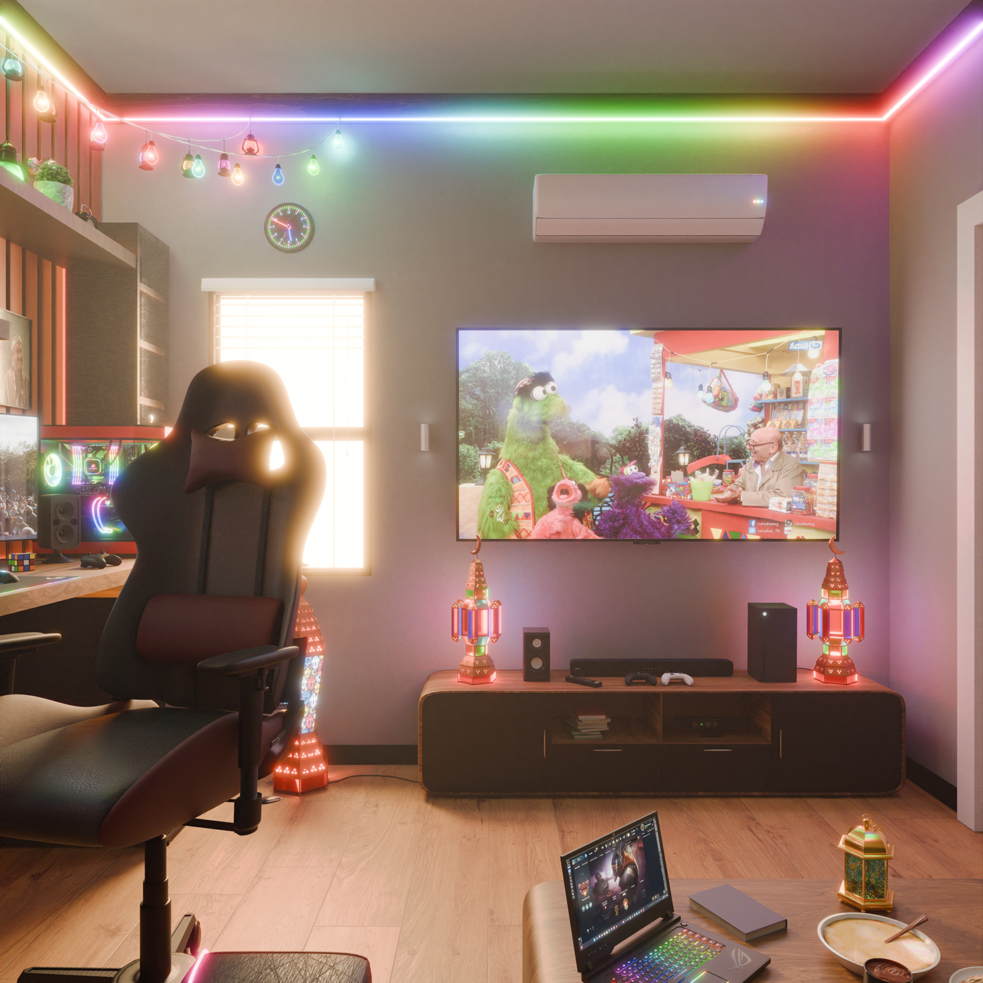 Gaming Gaming room 3D Isometric art gaming setup architecture interior design  blender cycles