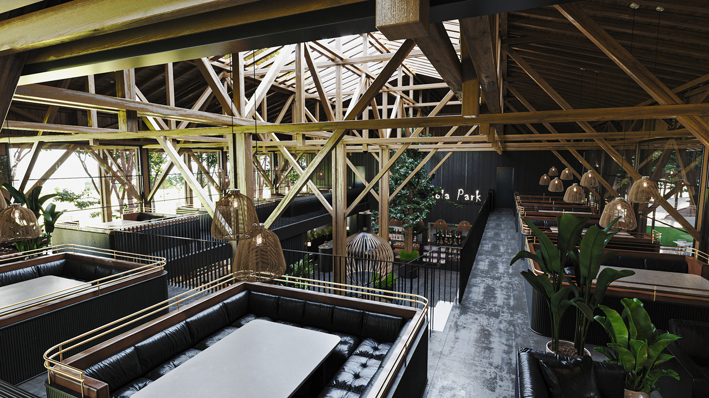 3D 3ds max cafe corona render  exterior interior design  Render restaurant visualization wood