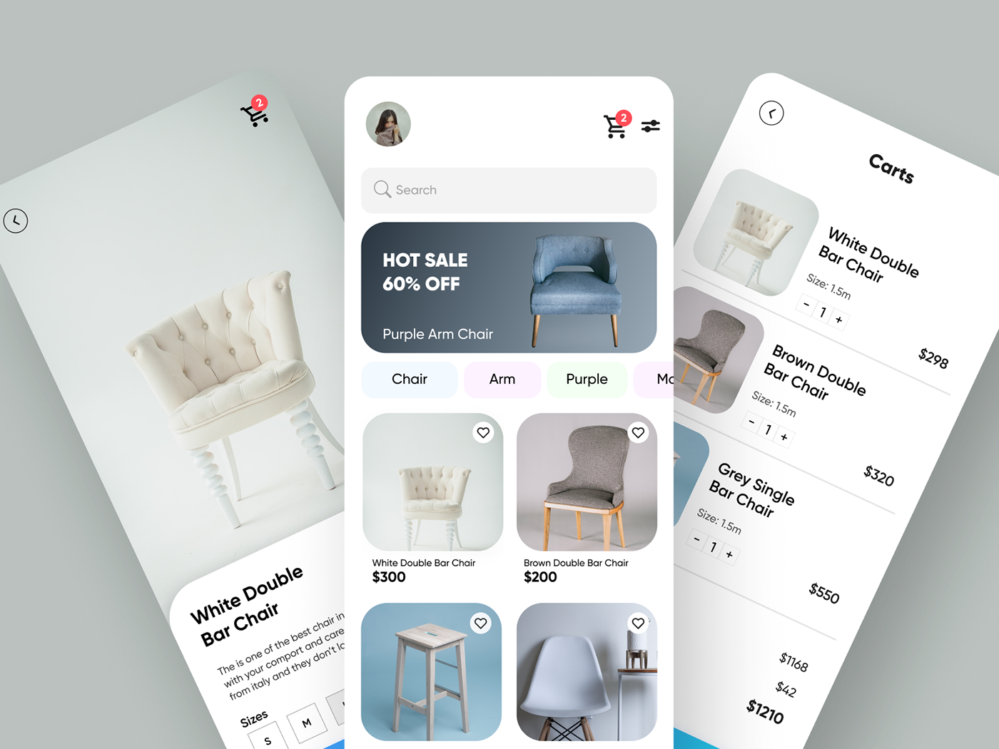 app chair e-commerce e-commerce shop Fashion  furniture mobile app design mobile design Mobile UI UI