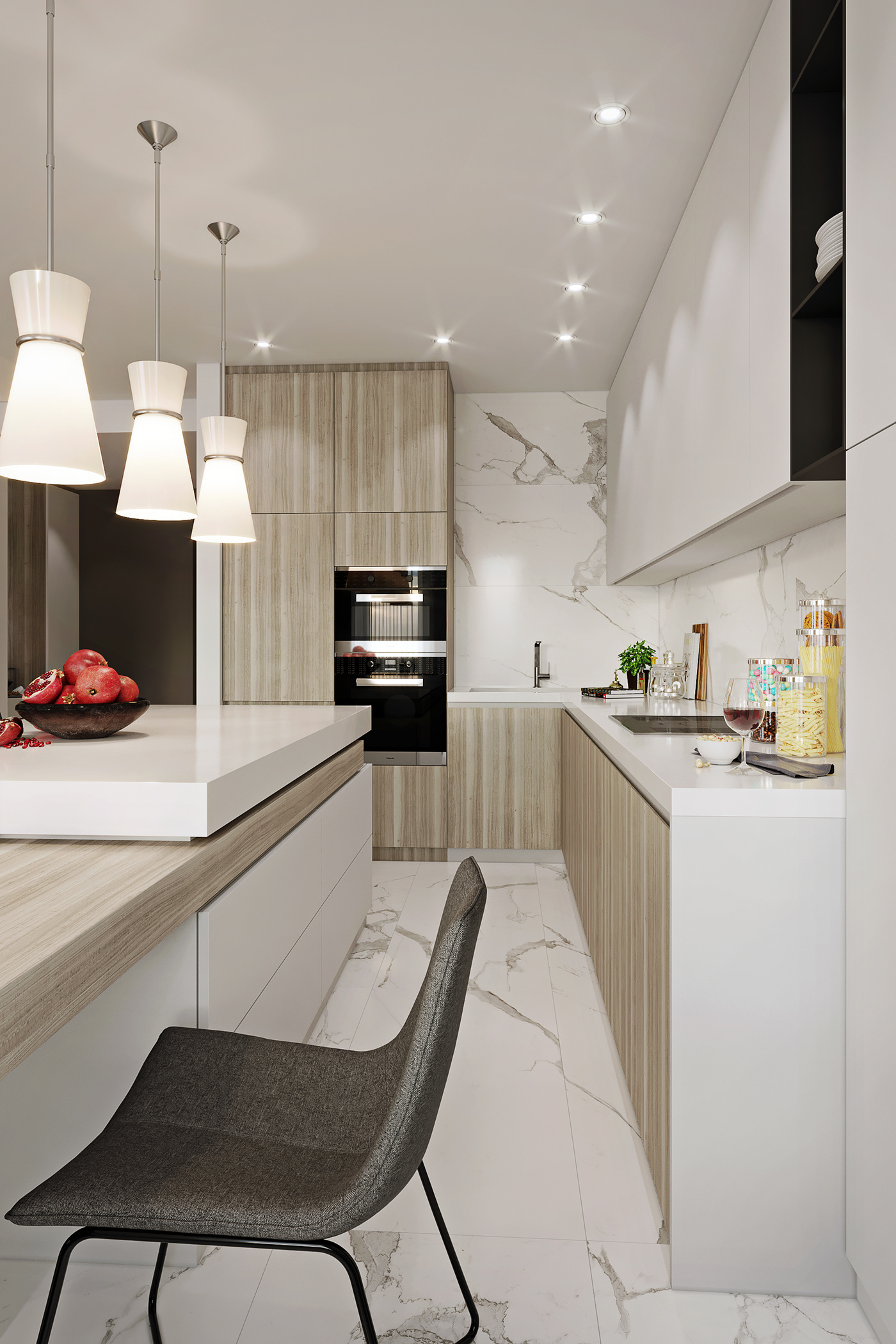 Render apartment livingroom kitchen SHOWER visualization