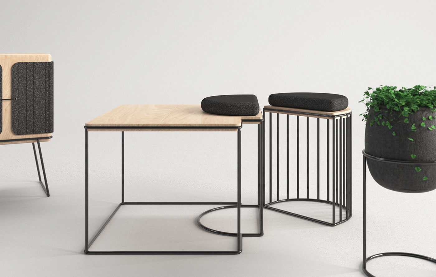 furniture design art direction  black metal wood