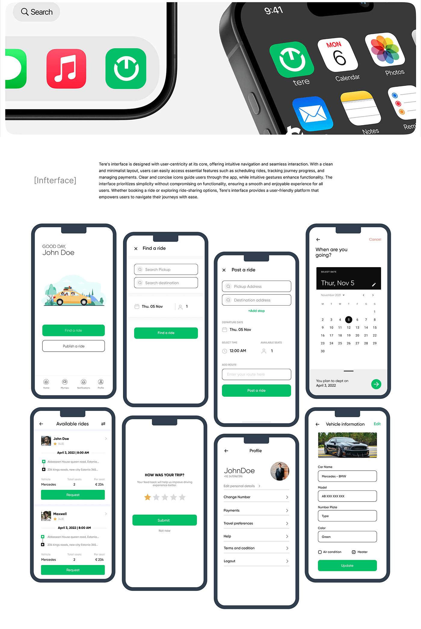 Mobile app ui design Figma UI/UX UX design ux/ui ride sharing applications