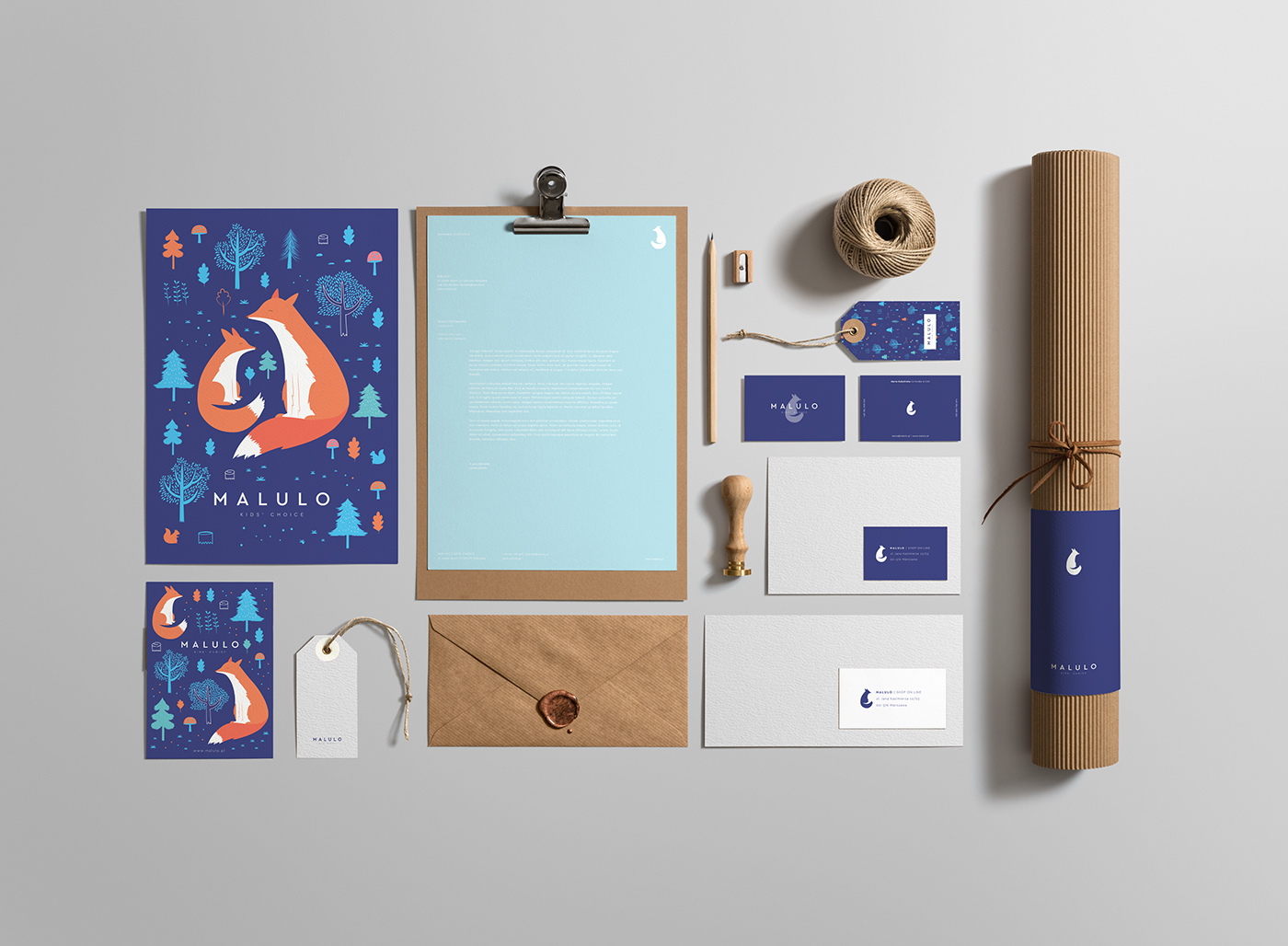 logo children kids branding  FOX blue visit cards kurkastudio Teresa Chylińska-Kur logo hantags