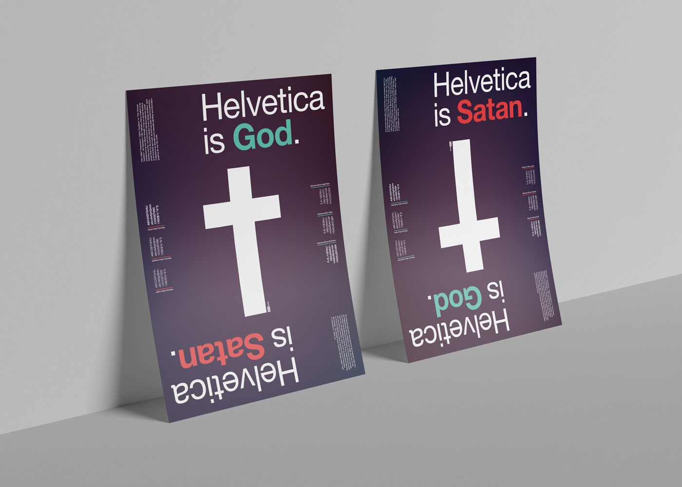 helvetica God Satan religion Typeface symmetrical symmetry upside down poster