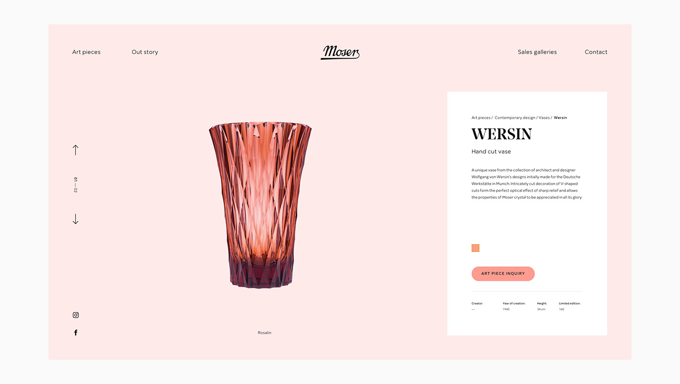 Website Moser glass colors iconography minimal Webdesign webgl noe display product