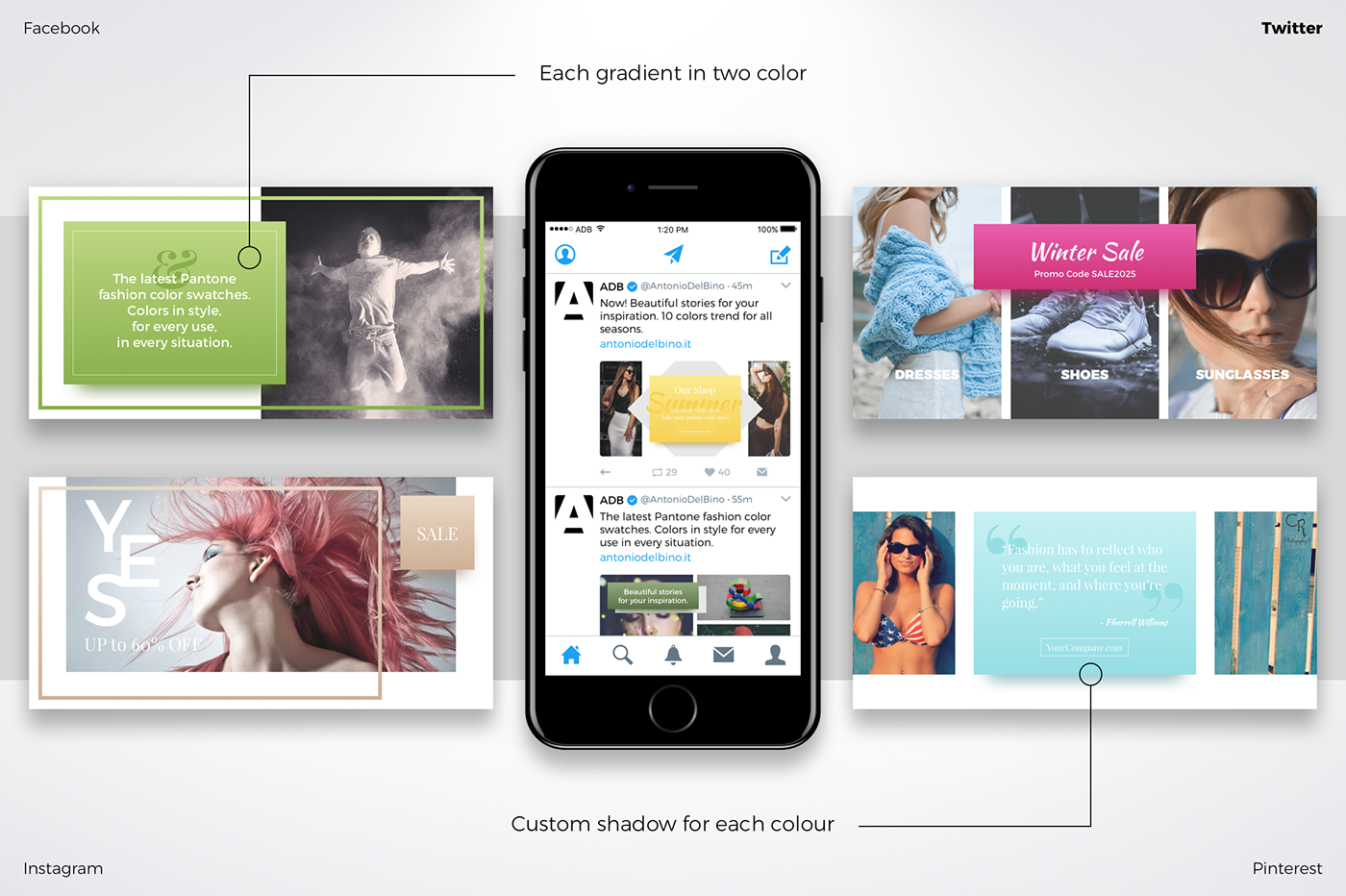 facebook twitter instagram Pinterest sketch photoshop social kit Pack template