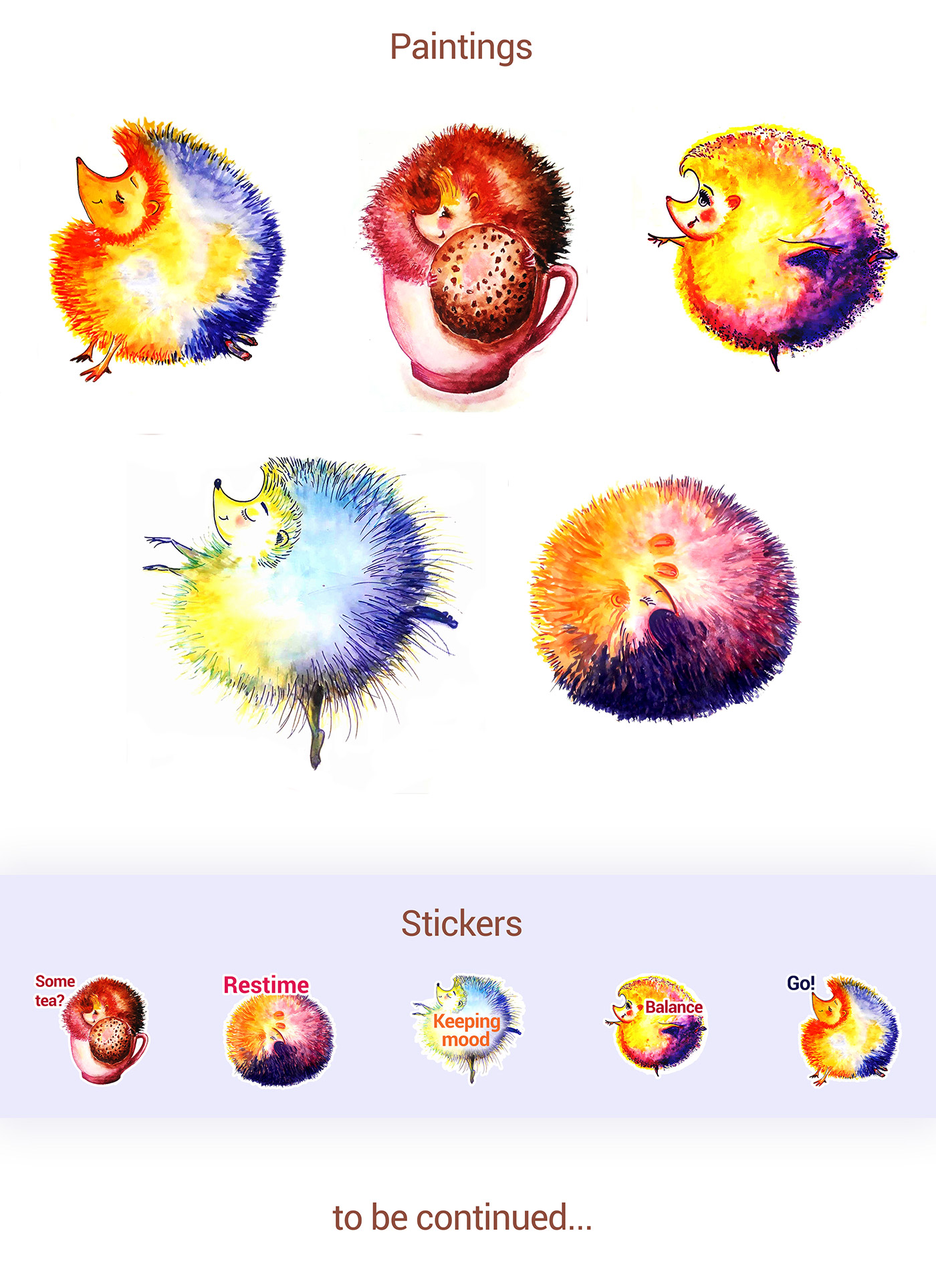 art ILLUSTRATION  Hedgehog meditation paints Character bright colorful energy sticker