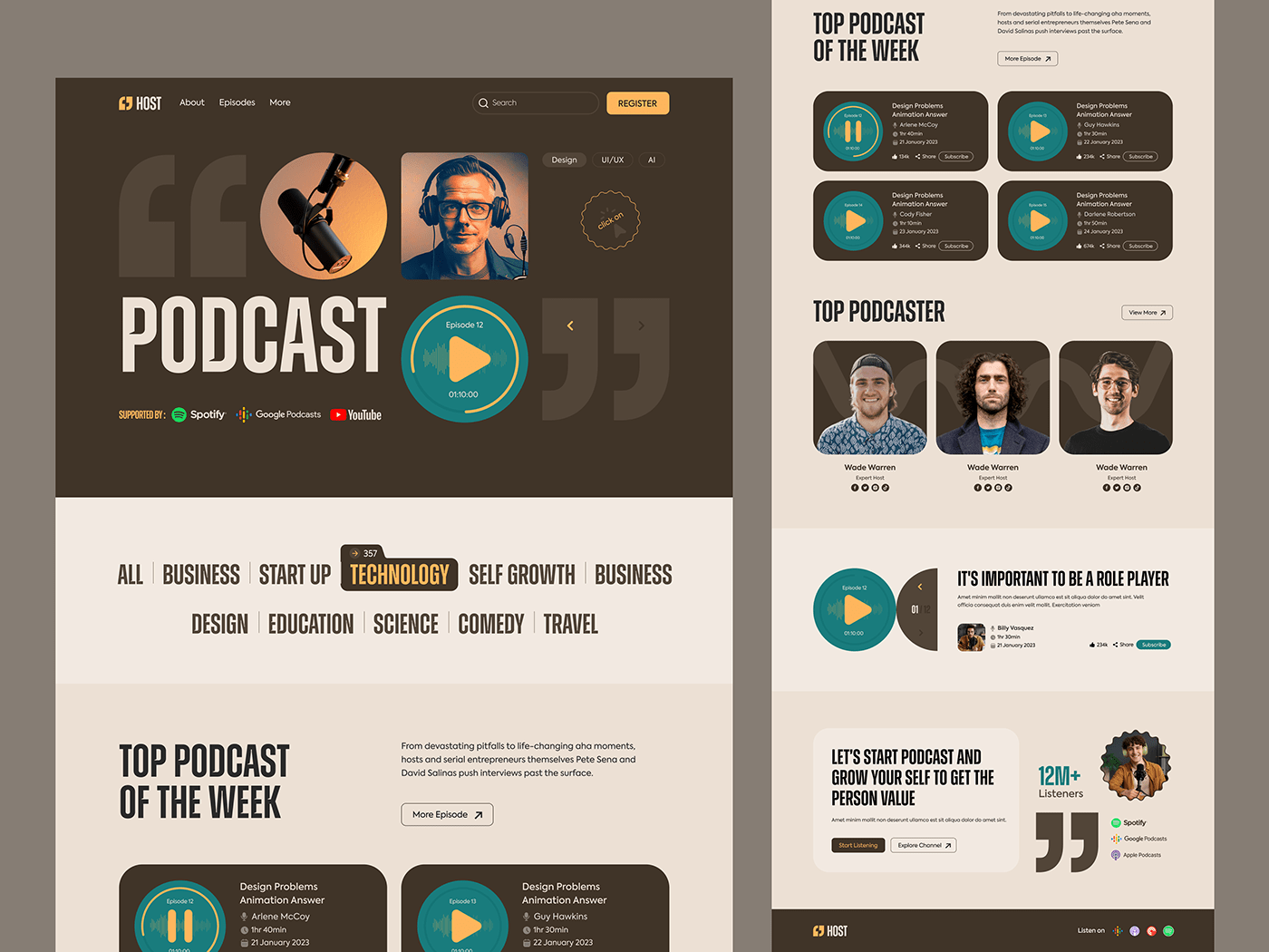 hosting landing page live streaming podcast Podcast Design Podcasts UI/UX user interface Web Design  Website Design