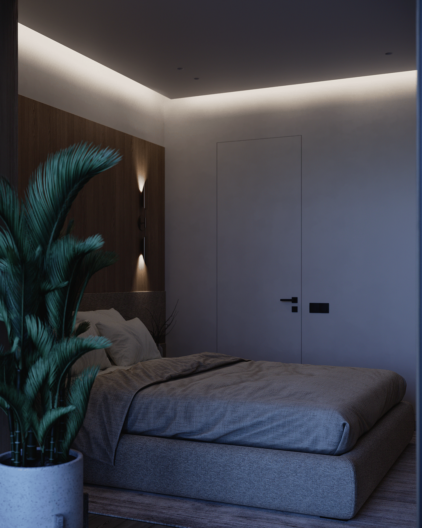 3D 3dsmax bed bedroom corona design night photo Render Vizualization