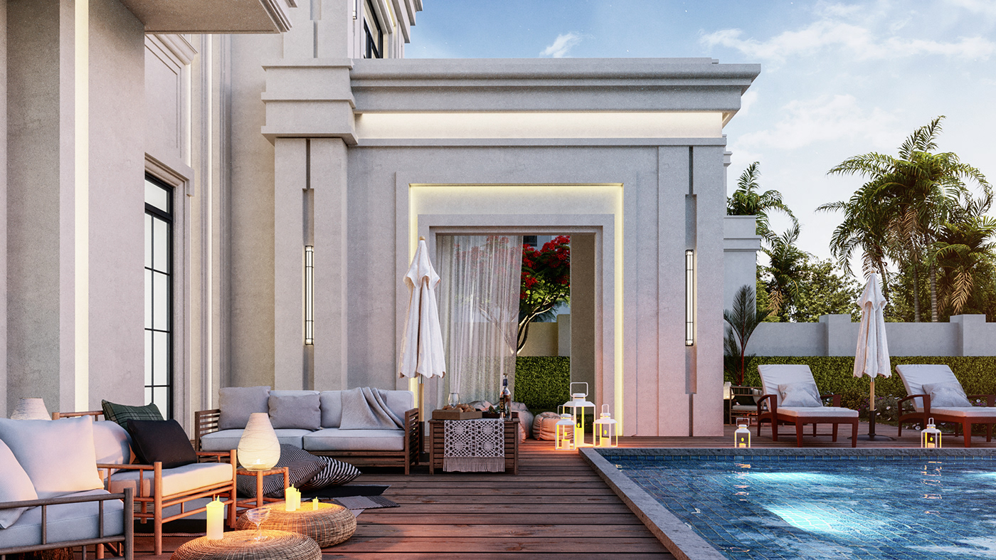 3ds max architecture archviz corona design exterior Qatar Render Villa visualization