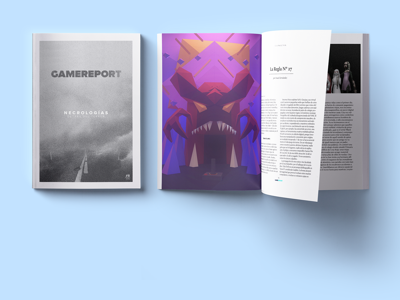 video game magazine Low Poly 3D illustration editorial