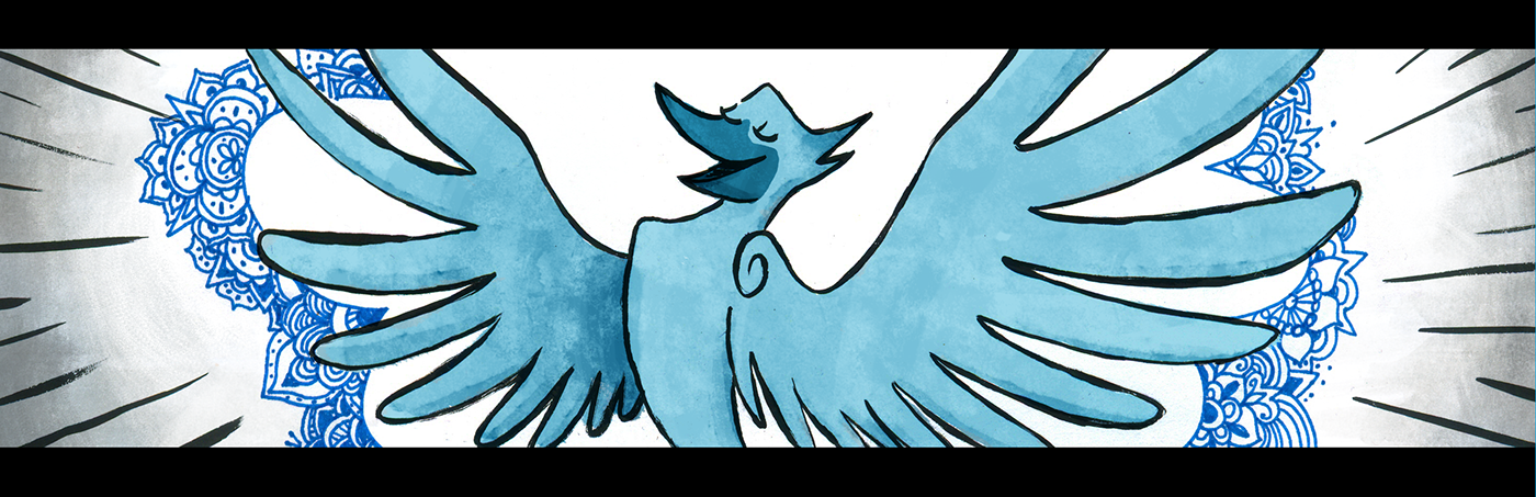 comic ink blue bird bubble raven