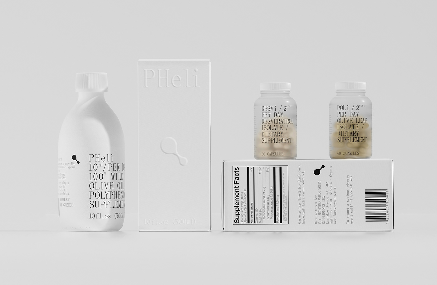 3D 3d modeling apothecary typography Health minimalistic Olive Oil packaging design polyphenol supplement supplement typography  
