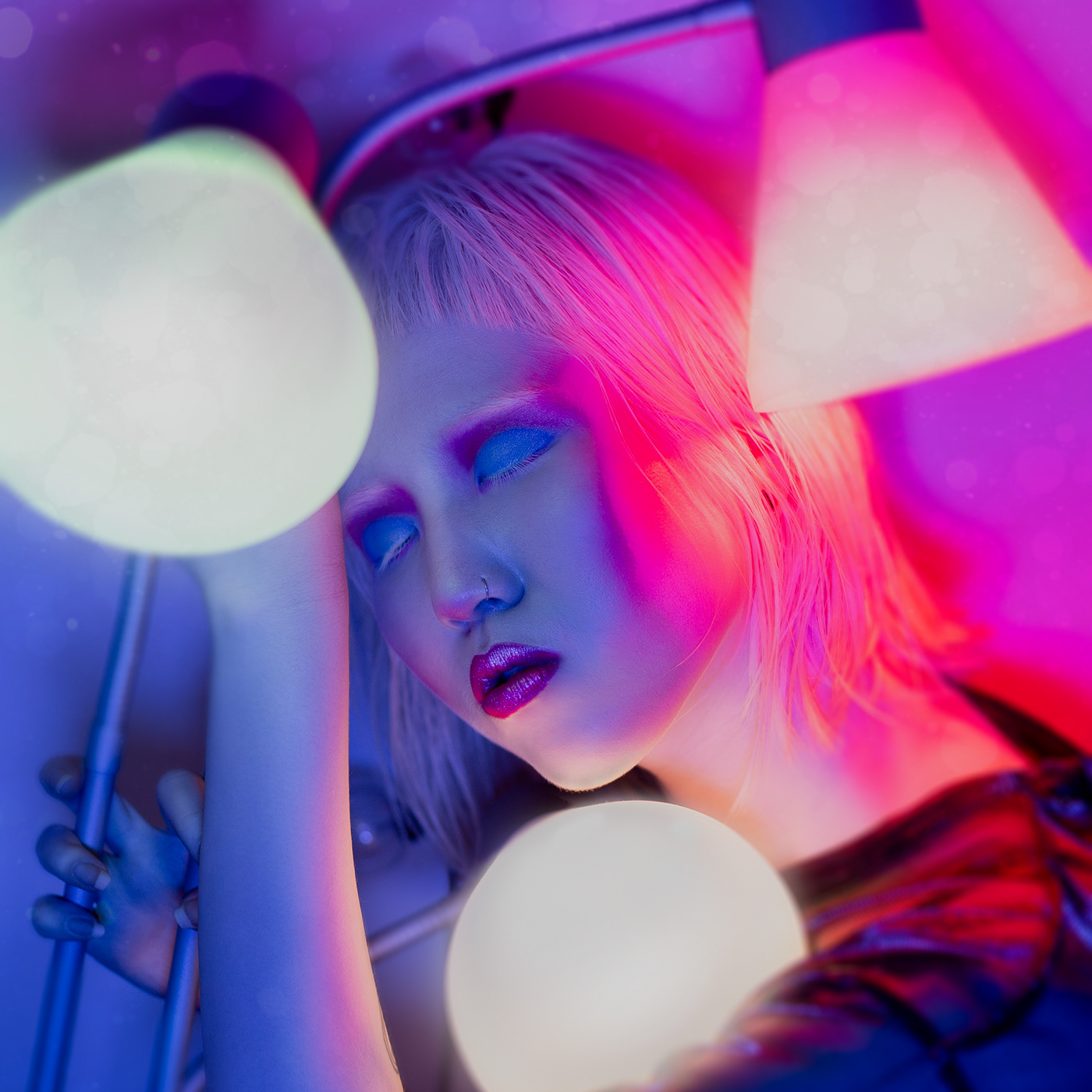 neon Flash Gels color lights asian albino model