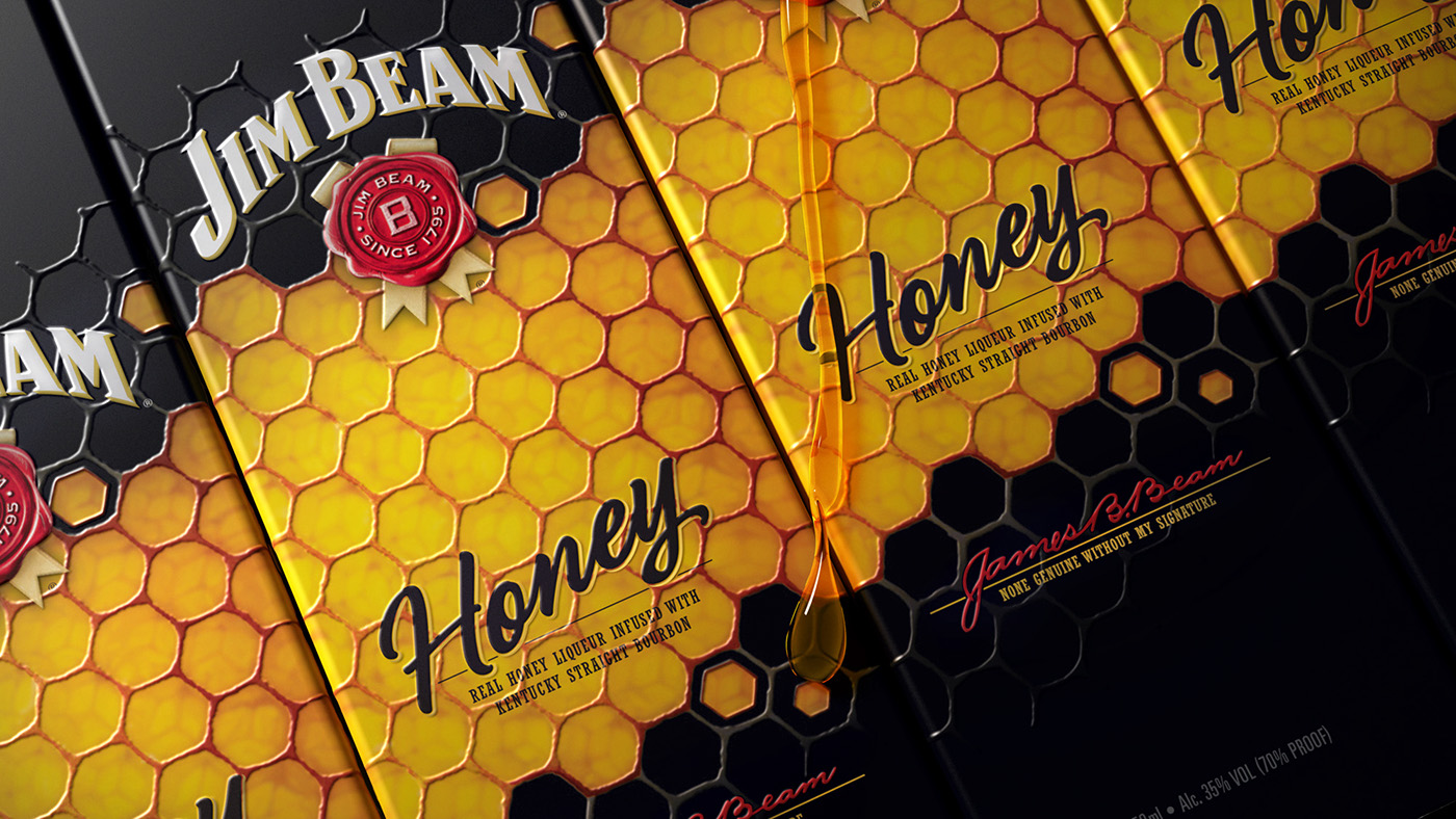 Jim Beam Honey cinema 4d vray corona retouching  honey Packshot logo lighting bottle