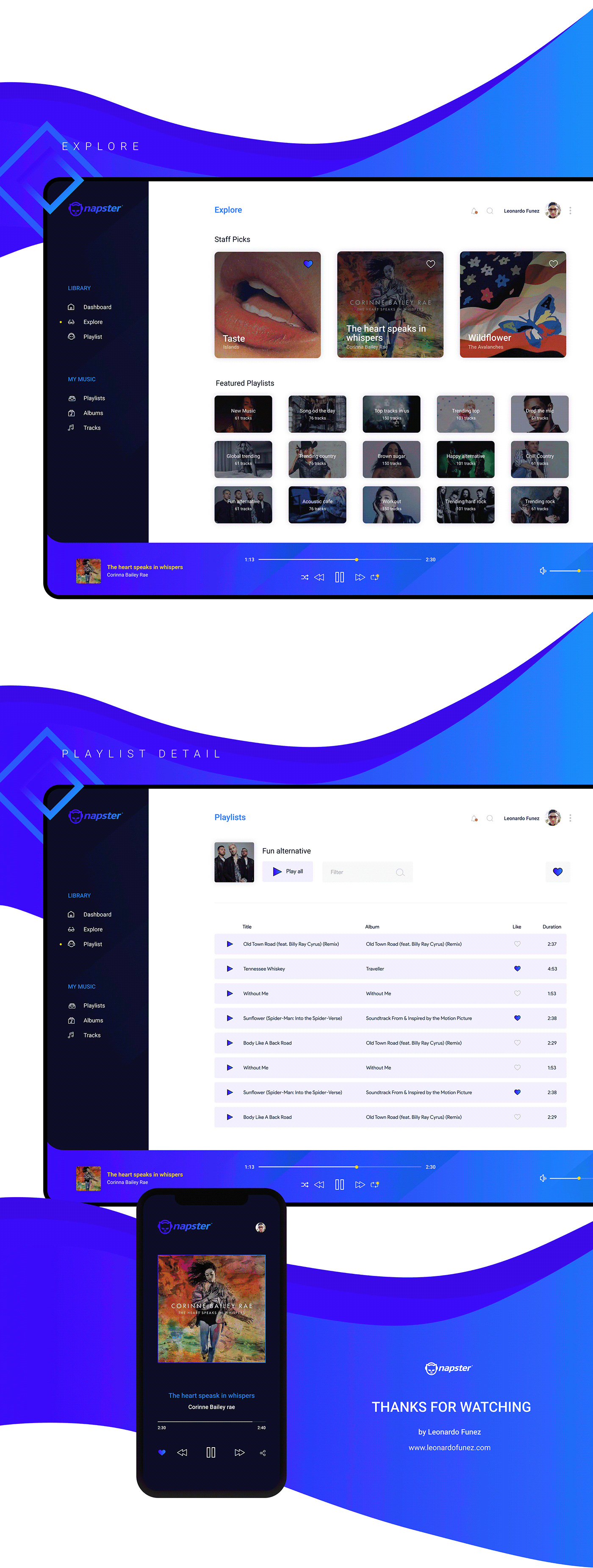 Napster Music Player ui design UX design music player Web Design  web application ui concept concept redesign