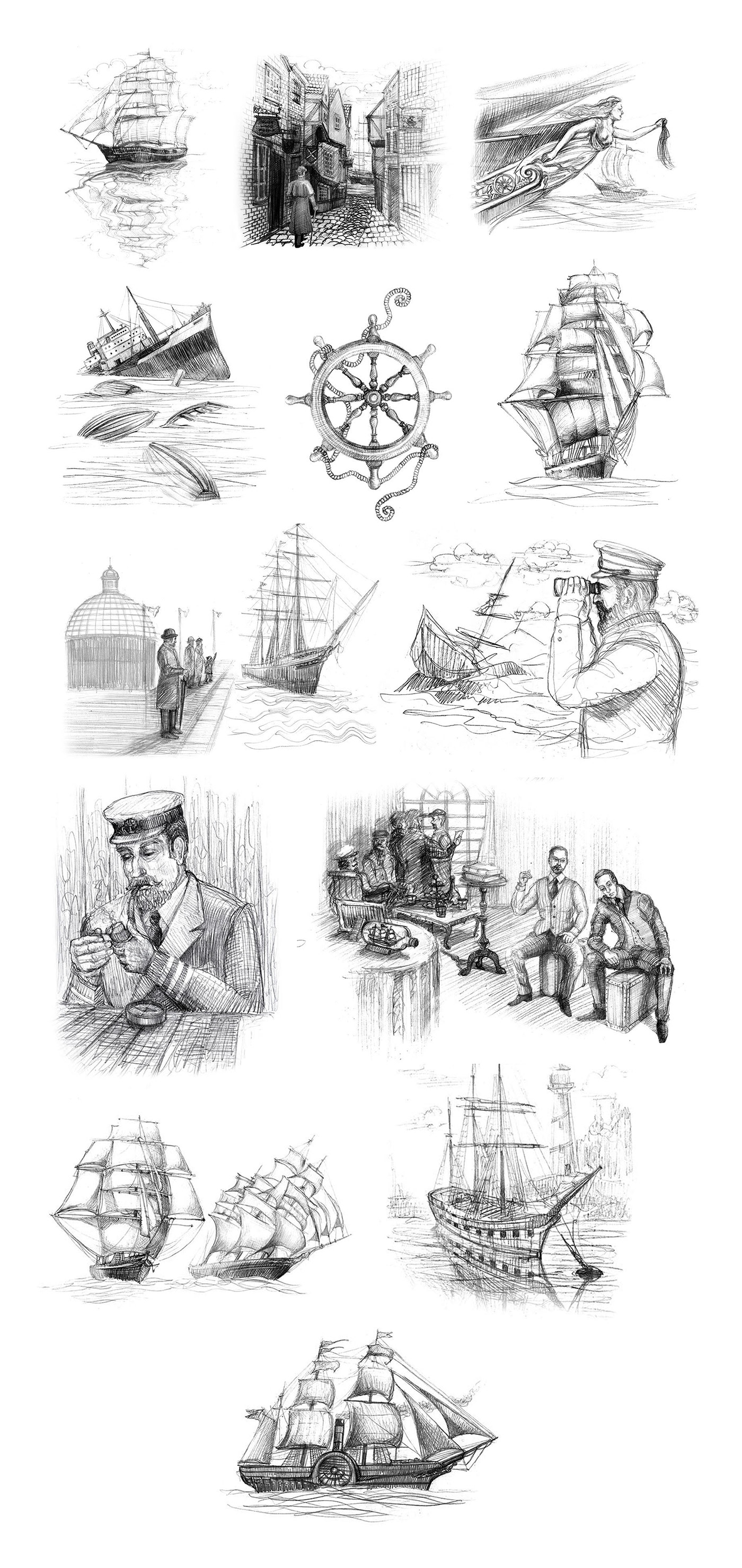 book illustration Clipper cutty sark Drawing  Fine Arts  hand-drawing illustrtions pencil sea ship