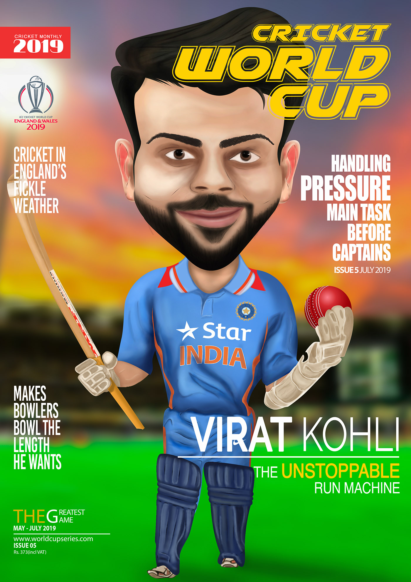 Behance creative Cricket digital painting Magazine Cover Page MS Dhoni vector art virat kholi