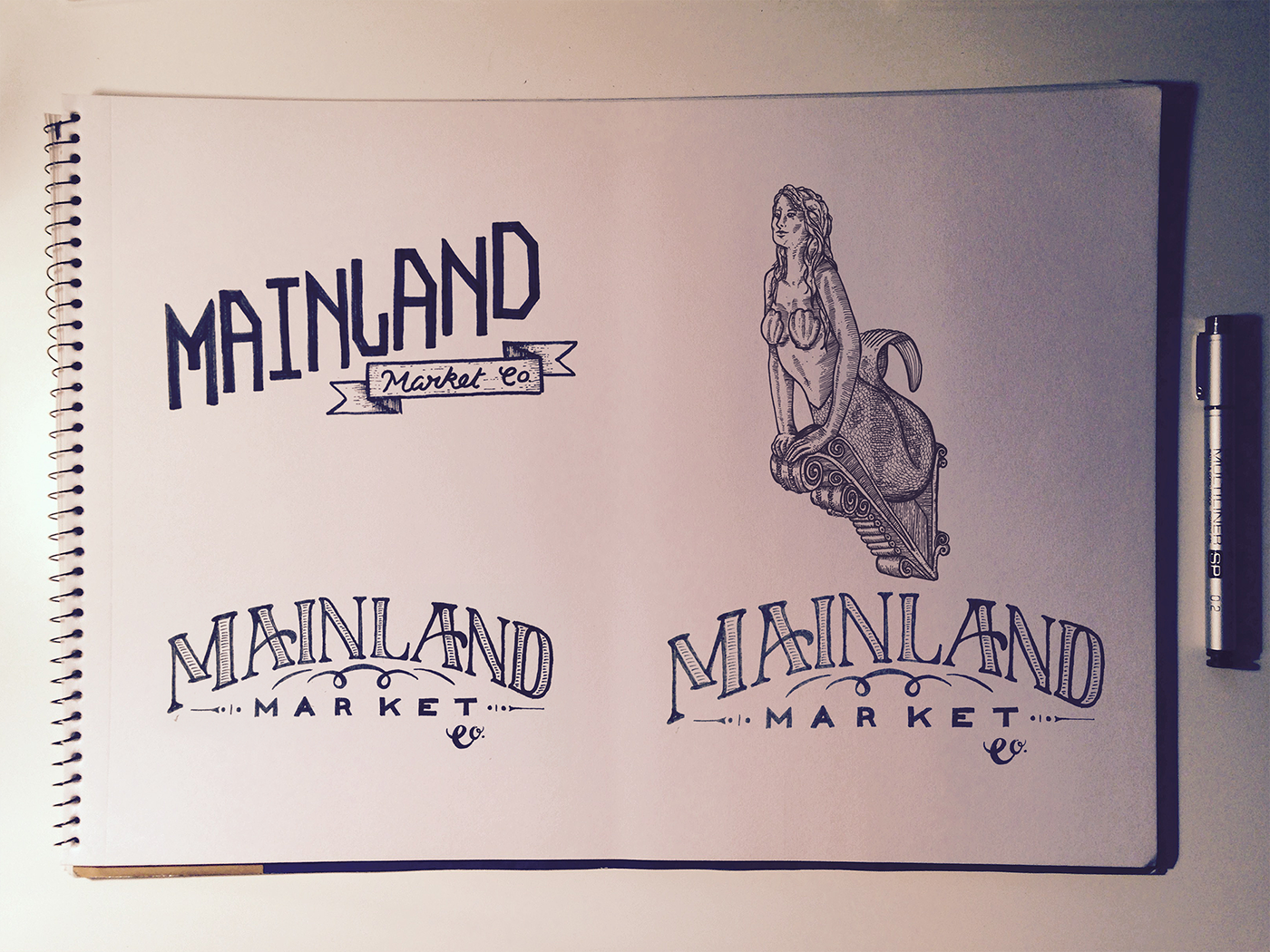 Illustrator sketch vintage market lettering hand drawn logo identity concepts development
