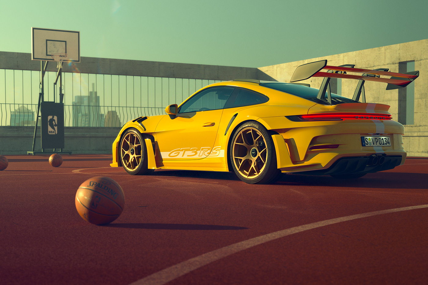 transportation car CGI 3D full cgi Racing basketball Porsche Automotive Photography retouching 