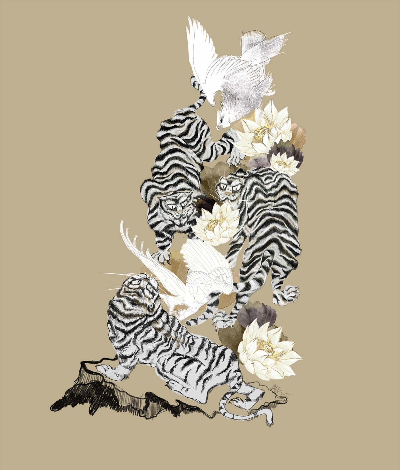 Fashion  pattern botanical ILLUSTRATION  dasha denke tiger eagle Sweatshirt Nature brown