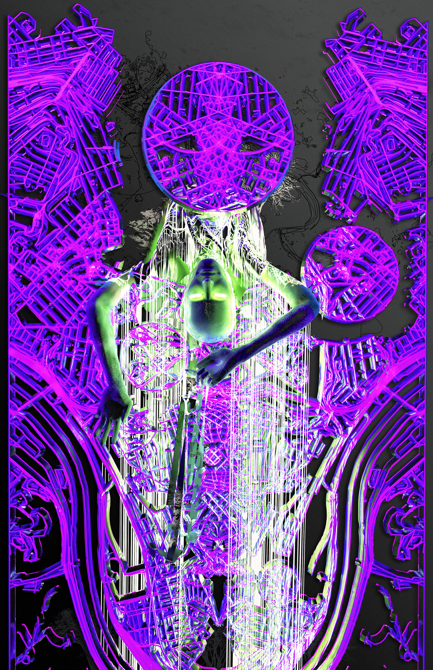 3D Cyberpunk digital illustraton fantasy FUTUREISTIC graphic art Poster Design Urban visual art
