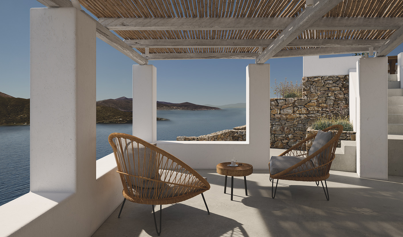 Render architecture corona 3dsmax ForestPack greek Island house