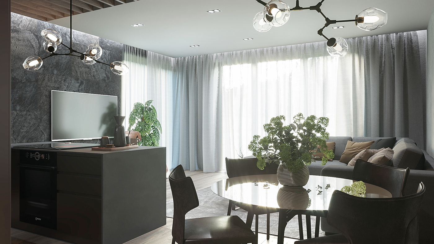 architecture Interior design visualization coronarenderer rendering livingroom kitchen