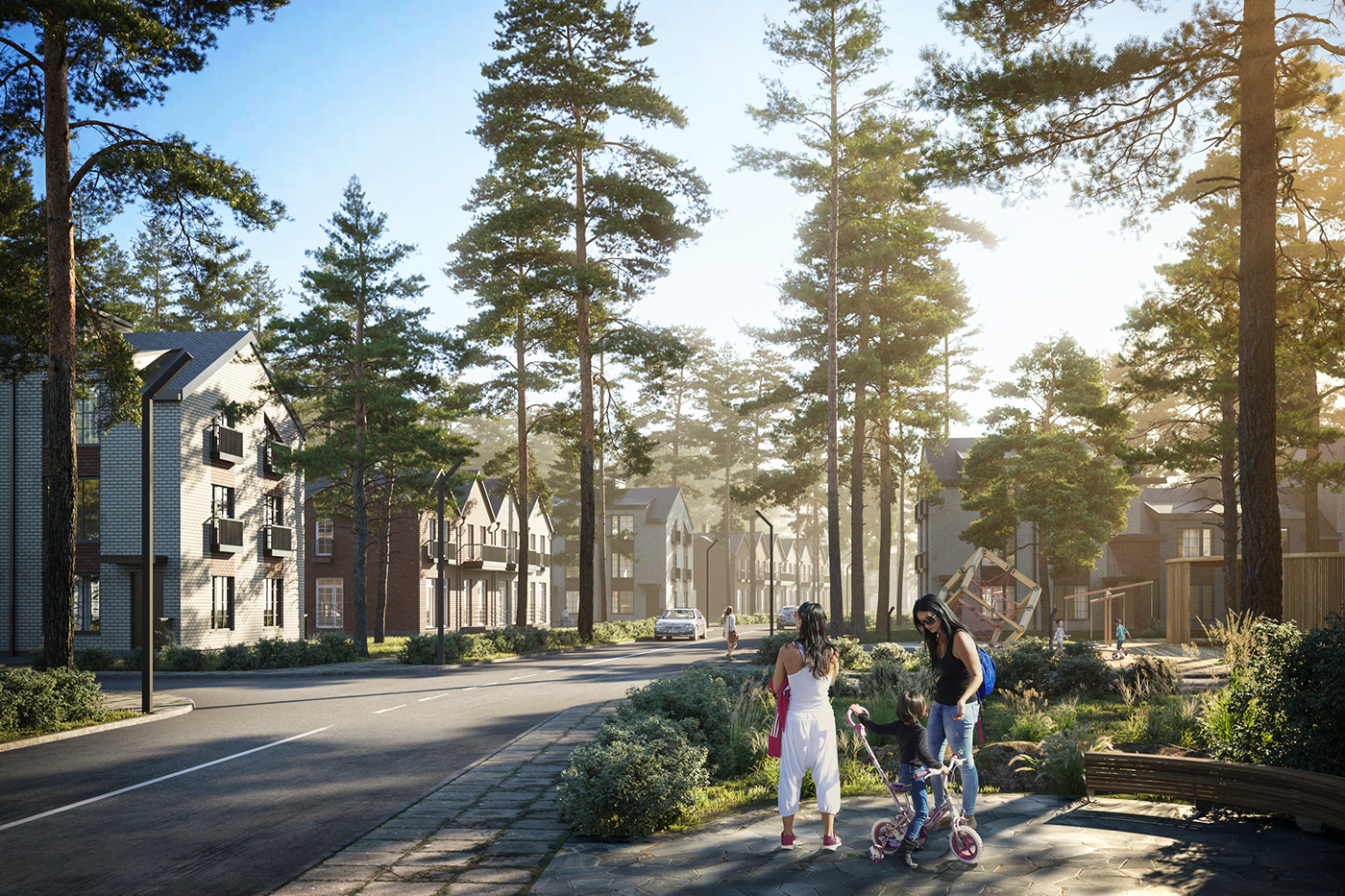 3dmax archviz CGI CoronaRender  exterior forest residential townhouses visualisation volga