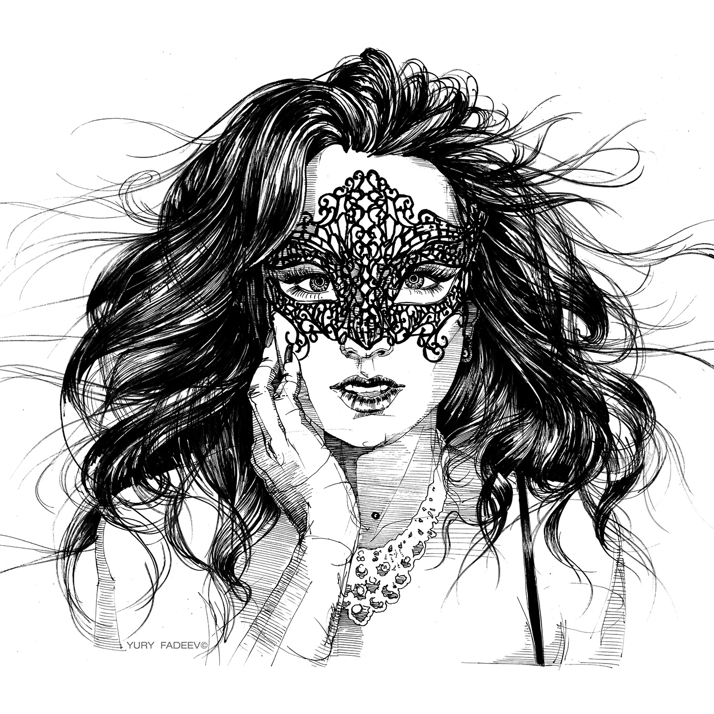 beauty Drawing  Emotional graphic ILLUSTRATION  ink ink drawing portrait Style yury fadeev