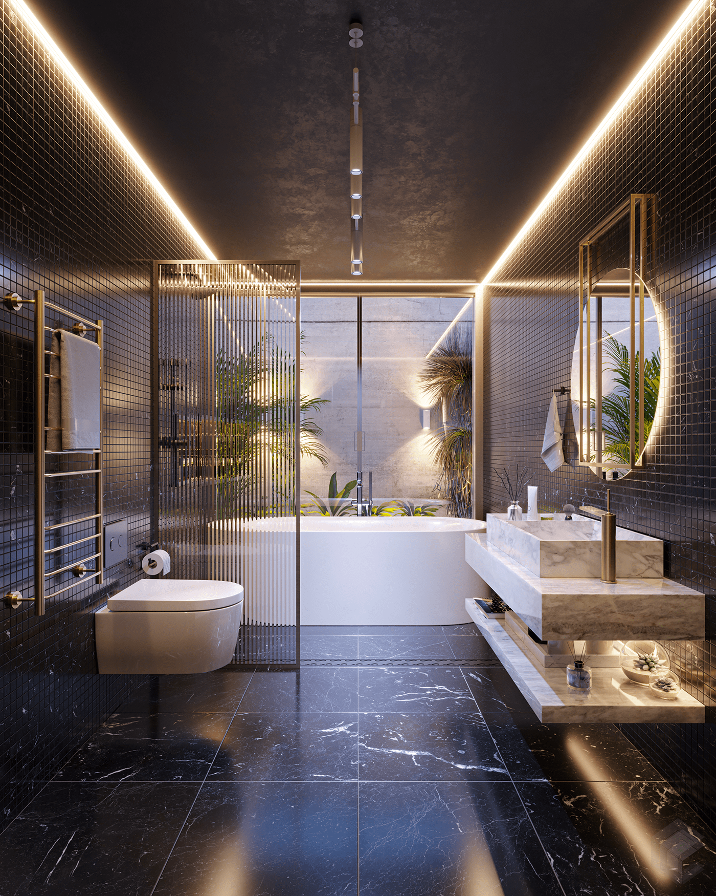 bathroom black design Interior archtecture archviz CGI