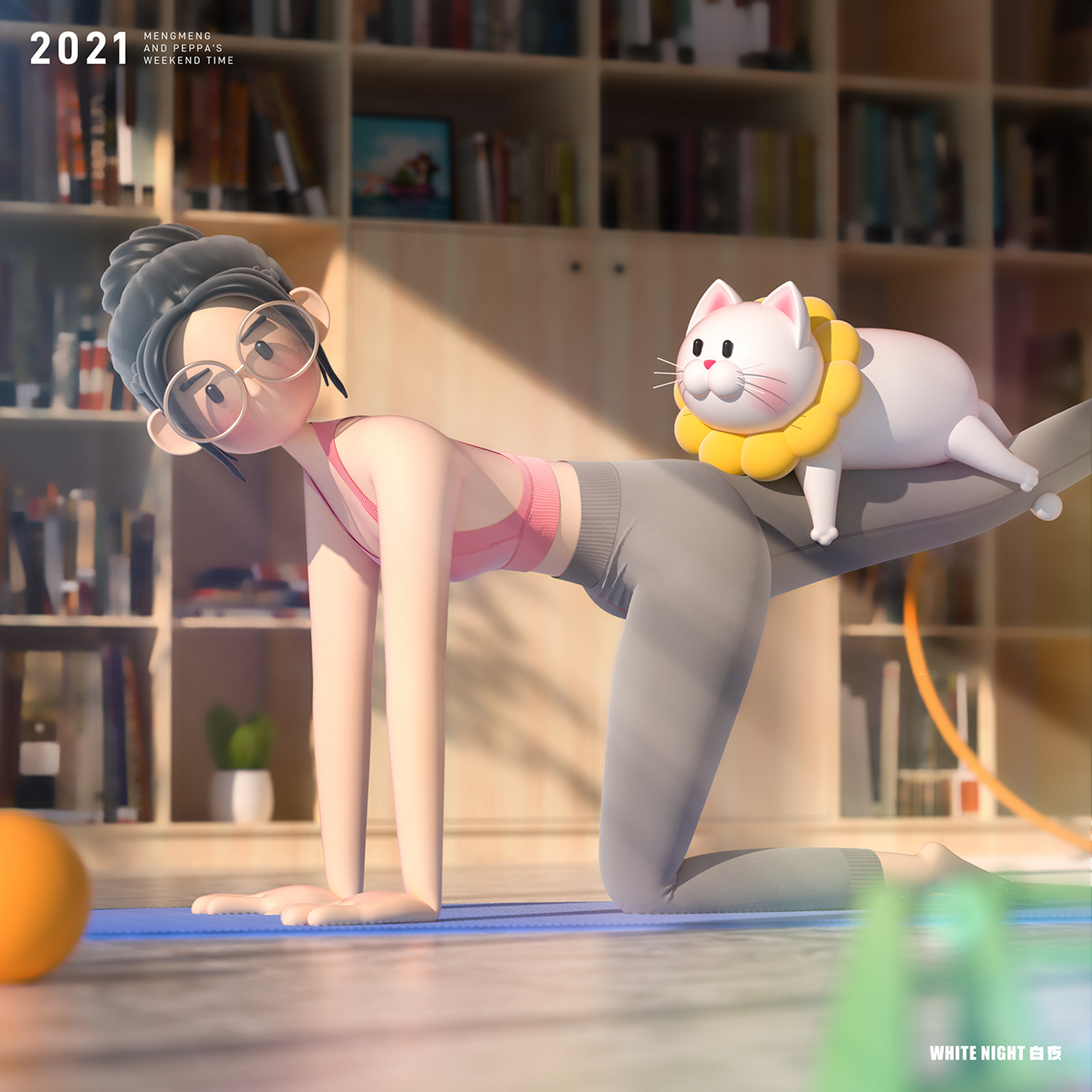 3D c4d Character design  cinema4d clothes design ILLUSTRATION  cartoon image girl and cat